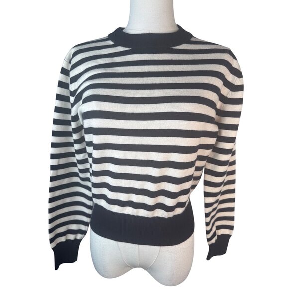 ZARA Striped Small Navy Blue & Cream Knit Sweater Viscose Blend - Picture 7 of 13